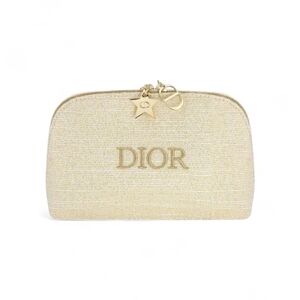 Dior Trousse Gold Makeup Travel Bag Pouch Double Zippers with Charms Limited New